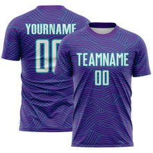 Laden Sie das Bild in den Galerie-Viewer, Custom Purple White-Aqua Abstract Wave Lines Interlocking Sublimation Soccer Uniform Jersey