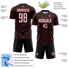 Laden Sie das Bild in den Galerie-Viewer, Custom Black White-Red Abstract Wave Lines Interlocking Sublimation Soccer Uniform Jersey