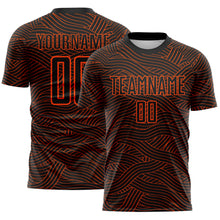 Laden Sie das Bild in den Galerie-Viewer, Custom Black-Orange Abstract Wave Lines Interlocking Sublimation Soccer Uniform Jersey