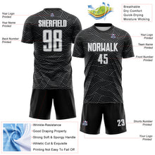 Laden Sie das Bild in den Galerie-Viewer, Custom Black White-Gray Abstract Wave Lines Interlocking Sublimation Soccer Uniform Jersey