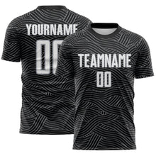 Laden Sie das Bild in den Galerie-Viewer, Custom Black White-Gray Abstract Wave Lines Interlocking Sublimation Soccer Uniform Jersey