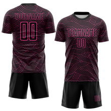 Laden Sie das Bild in den Galerie-Viewer, Custom Black-Pink Abstract Wave Lines Interlocking Sublimation Soccer Uniform Jersey