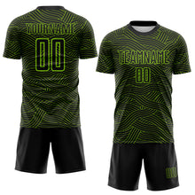 Laden Sie das Bild in den Galerie-Viewer, Custom Black-Neon Green Abstract Wave Lines Interlocking Sublimation Soccer Uniform Jersey