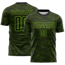 Laden Sie das Bild in den Galerie-Viewer, Custom Black-Neon Green Abstract Wave Lines Interlocking Sublimation Soccer Uniform Jersey