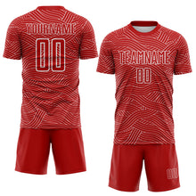 Laden Sie das Bild in den Galerie-Viewer, Custom Red-White Abstract Wave Lines Interlocking Sublimation Soccer Uniform Jersey