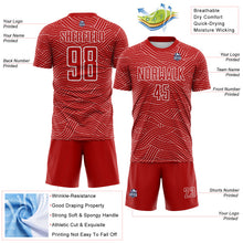Laden Sie das Bild in den Galerie-Viewer, Custom Red-White Abstract Wave Lines Interlocking Sublimation Soccer Uniform Jersey