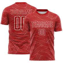 Laden Sie das Bild in den Galerie-Viewer, Custom Red-White Abstract Wave Lines Interlocking Sublimation Soccer Uniform Jersey