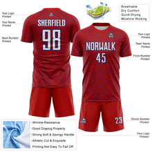Laden Sie das Bild in den Galerie-Viewer, Custom Red White-Royal Abstract Wave Lines Interlocking Sublimation Soccer Uniform Jersey