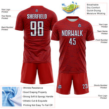 Laden Sie das Bild in den Galerie-Viewer, Custom Red White-Navy Abstract Wave Lines Interlocking Sublimation Soccer Uniform Jersey