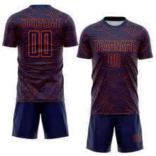 Charger l'image dans la galerie, Custom Navy-Orange Abstract Wave Lines Interlocking Sublimation Soccer Uniform Jersey