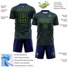 Laden Sie das Bild in den Galerie-Viewer, Custom Navy-Neon Green Abstract Wave Lines Interlocking Sublimation Soccer Uniform Jersey