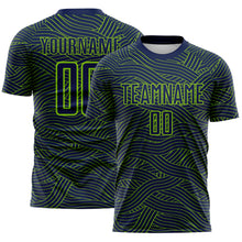Laden Sie das Bild in den Galerie-Viewer, Custom Navy-Neon Green Abstract Wave Lines Interlocking Sublimation Soccer Uniform Jersey