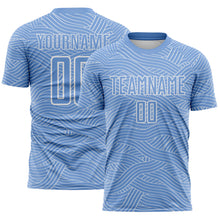 Laden Sie das Bild in den Galerie-Viewer, Custom Light Blue-White Abstract Wave Lines Interlocking Sublimation Soccer Uniform Jersey