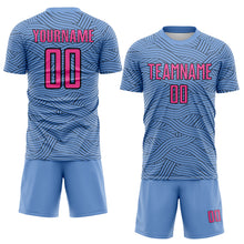 Laden Sie das Bild in den Galerie-Viewer, Custom Light Blue Pink-Black Abstract Wave Lines Interlocking Sublimation Soccer Uniform Jersey