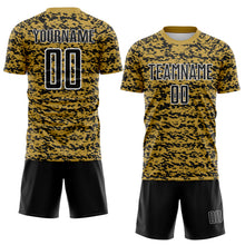Charger l'image dans la galerie, Custom Old Gold Black-White Geometric Fragment Splatter Sublimation Soccer Uniform Jersey