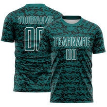 Charger l'image dans la galerie, Custom Teal Black-White Geometric Fragment Splatter Sublimation Soccer Uniform Jersey