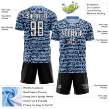 Laden Sie das Bild in den Galerie-Viewer, Custom Light Blue-Black Geometric Fragment Splatter Sublimation Soccer Uniform Jersey