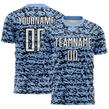Laden Sie das Bild in den Galerie-Viewer, Custom Light Blue-Black Geometric Fragment Splatter Sublimation Soccer Uniform Jersey