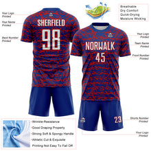 Laden Sie das Bild in den Galerie-Viewer, Custom Royal White-Red Geometric Fragment Splatter Sublimation Soccer Uniform Jersey