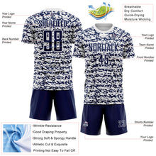 Laden Sie das Bild in den Galerie-Viewer, Custom White-Navy Geometric Fragment Splatter Sublimation Soccer Uniform Jersey
