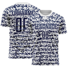 Laden Sie das Bild in den Galerie-Viewer, Custom White-Navy Geometric Fragment Splatter Sublimation Soccer Uniform Jersey
