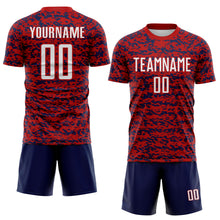 Laden Sie das Bild in den Galerie-Viewer, Custom Red White-Navy Geometric Fragment Splatter Sublimation Soccer Uniform Jersey