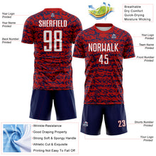 Laden Sie das Bild in den Galerie-Viewer, Custom Red White-Navy Geometric Fragment Splatter Sublimation Soccer Uniform Jersey