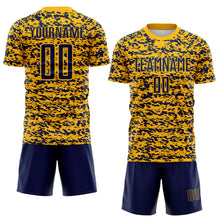 Charger l'image dans la galerie, Custom Gold-Navy Geometric Fragment Splatter Sublimation Soccer Uniform Jersey