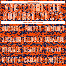 Laden Sie das Bild in den Galerie-Viewer, Custom Orange Navy-White Geometric Fragment Splatter Sublimation Soccer Uniform Jersey