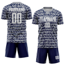Laden Sie das Bild in den Galerie-Viewer, Custom Gray White-Navy Geometric Fragment Splatter Sublimation Soccer Uniform Jersey