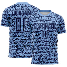 Laden Sie das Bild in den Galerie-Viewer, Custom Light Blue-Navy Geometric Fragment Splatter Sublimation Soccer Uniform Jersey