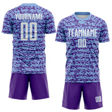Laden Sie das Bild in den Galerie-Viewer, Custom Light Blue White-Purple Geometric Fragment Splatter Sublimation Soccer Uniform Jersey