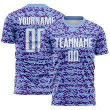 Laden Sie das Bild in den Galerie-Viewer, Custom Light Blue White-Purple Geometric Fragment Splatter Sublimation Soccer Uniform Jersey