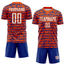 Laden Sie das Bild in den Galerie-Viewer, Custom Orange-Royal Geometric Fragment Splatter Sublimation Soccer Uniform Jersey