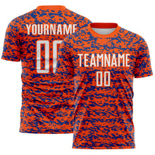 Laden Sie das Bild in den Galerie-Viewer, Custom Orange-Royal Geometric Fragment Splatter Sublimation Soccer Uniform Jersey