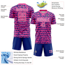 Laden Sie das Bild in den Galerie-Viewer, Custom Pink Royal-White Geometric Fragment Splatter Sublimation Soccer Uniform Jersey