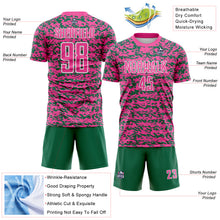 Laden Sie das Bild in den Galerie-Viewer, Custom Pink Kelly Green-White Geometric Fragment Splatter Sublimation Soccer Uniform Jersey