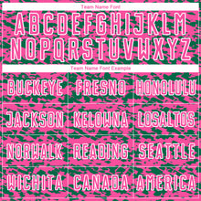 Laden Sie das Bild in den Galerie-Viewer, Custom Pink Kelly Green-White Geometric Fragment Splatter Sublimation Soccer Uniform Jersey