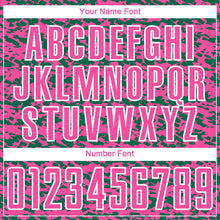 Laden Sie das Bild in den Galerie-Viewer, Custom Pink Kelly Green-White Geometric Fragment Splatter Sublimation Soccer Uniform Jersey