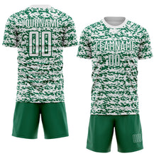 Laden Sie das Bild in den Galerie-Viewer, Custom White-Kelly Green Geometric Fragment Splatter Sublimation Soccer Uniform Jersey