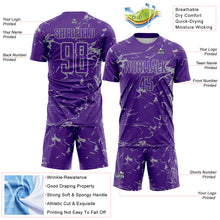 Laden Sie das Bild in den Galerie-Viewer, Custom Purple-Gray Abstract Fluid Marble Sublimation Soccer Uniform Jersey