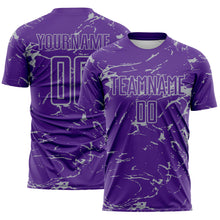 Laden Sie das Bild in den Galerie-Viewer, Custom Purple-Gray Abstract Fluid Marble Sublimation Soccer Uniform Jersey