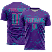 Laden Sie das Bild in den Galerie-Viewer, Custom Purple Teal-Pink Abstract Fluid Marble Sublimation Soccer Uniform Jersey