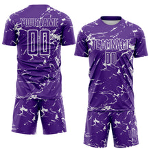 Laden Sie das Bild in den Galerie-Viewer, Custom Purple-White Abstract Fluid Marble Sublimation Soccer Uniform Jersey