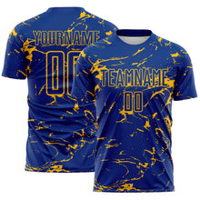 Загрузить изображение в средство просмотра галереи, Custom Royal-Gold Abstract Fluid Marble Sublimation Soccer Uniform Jersey