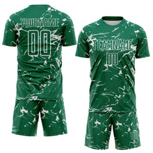 Laden Sie das Bild in den Galerie-Viewer, Custom Kelly Green-White Abstract Fluid Marble Sublimation Soccer Uniform Jersey