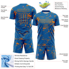Загрузить изображение в средство просмотра галереи, Custom Blue-Bay Orange Abstract Fluid Marble Sublimation Soccer Uniform Jersey