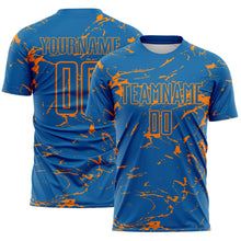 Загрузить изображение в средство просмотра галереи, Custom Blue-Bay Orange Abstract Fluid Marble Sublimation Soccer Uniform Jersey