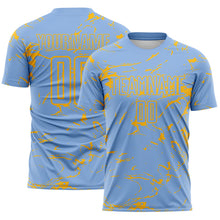 Laden Sie das Bild in den Galerie-Viewer, Custom Light Blue-Gold Abstract Fluid Marble Sublimation Soccer Uniform Jersey