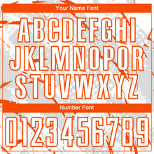 Laden Sie das Bild in den Galerie-Viewer, Custom White Orange-Gray Brush Stroke Slashes And Dot Grid Sublimation Soccer Uniform Jersey